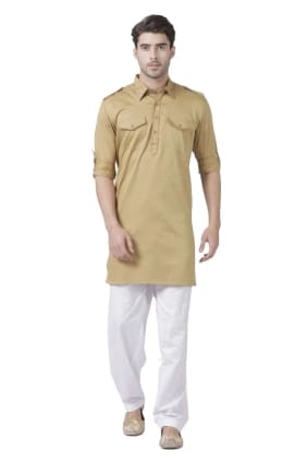 Cotton Beige Men Kurta in Plain KURU0100
