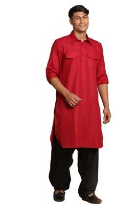 Red Men Kurta in Plain Cotton KURU0109