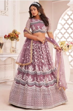Embroidered Net Onion Party Lehenga Choli with Dupatta LC5868