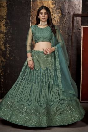 Lehenga Choli in Green Net with Embroidered LC5924