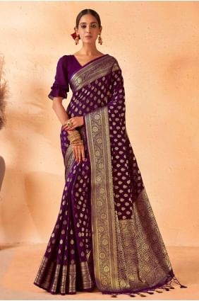 Saree in Purple Georgette with Weaving SR22785