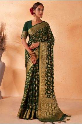 Green Weaving Saree in Georgette SR22786