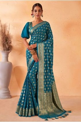 Weaving Georgette Teal blue Saree with Blouse SR22791