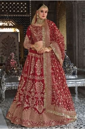 Bridal Lehenga Choli with Embroidered Velvet in Maroon LC5985