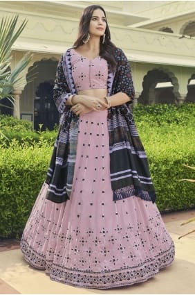 Printed Georgette Lehenga Choli in Dusty pink LC6047