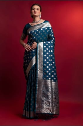 Saree in Silk with Blue Weaving SR23258