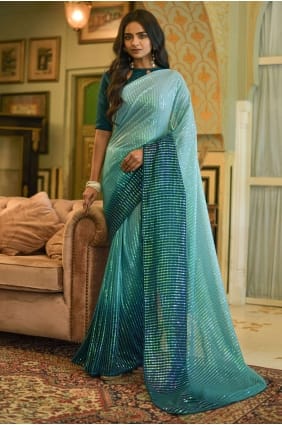 Rama Saree with Embroidered Georgette SR23273