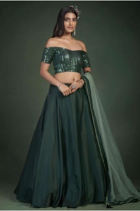 Green Embroidered Party Lehenga Choli in Taffeta LC6092