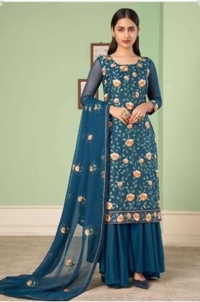 Blue Georgette Pakistani Suit with Embroidered PZ3354