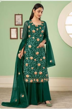 Georgette Embroidered Green Pakistani Suit with Dupatta PZ3356