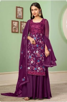 Georgette Purple Pakistani Suit in Embroidered PZ3359