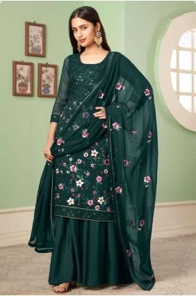 Georgette Embroidered Pakistani Suit in Green PZ3361