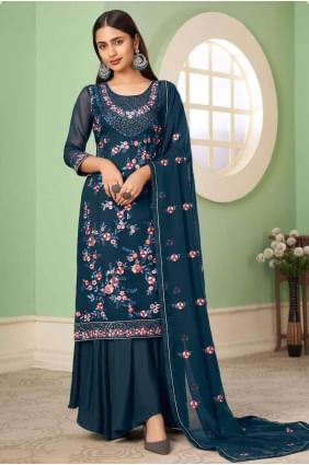 Pakistani Suit Blue in Embroidered Georgette PZ3362