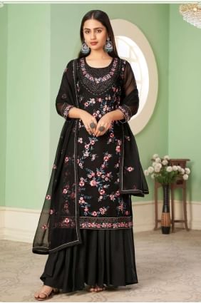 Georgette Embroidered Black Pakistani Suit with Dupatta PZ3364