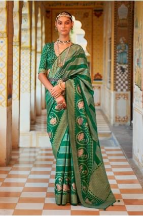 Silk Saree Green with Printed,weaving SR23490