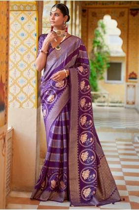 Violet Printed,weaving Silk Saree SR23491