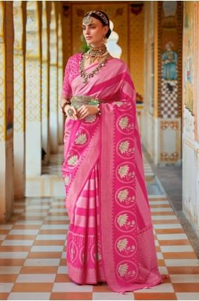 Printed,weaving Pink Silk Saree with Blouse SR23492