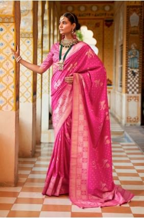 Pink Silk Saree with Printed,weaving SR23494