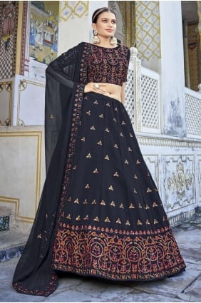 Embroidered Georgette Navy blue Wedding Lehenga Choli with Dupatta LC6176