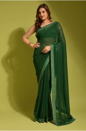 Green Embroidered Party Wear Saree in Georgette SR23582