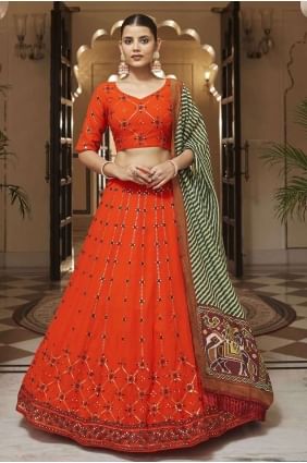 Orange Party Lehenga Choli with Printed Georgette LC6189