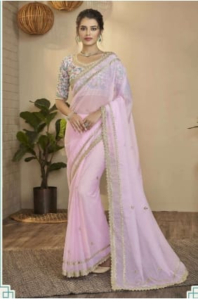 Baby pink Organza Saree with Zari,embroidered SR23722