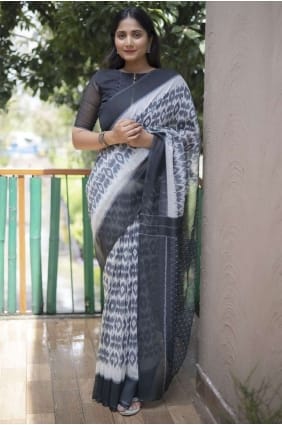 White Cotton Saree with Digital print SR23736