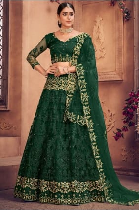 Embroidered Net Wedding Lehenga Choli in Green LC6253