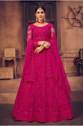 Pink Wedding Lehenga Choli in Embroidered Net LC6255