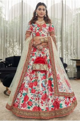 Red Wedding Lehenga Choli with Digital print Art silk LC6282