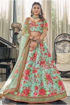 Wedding Lehenga Choli in Green Art silk with Digital print LC6284