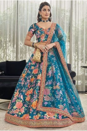 Art silk Wedding Lehenga Choli in Teal blue with Digital print LC6285