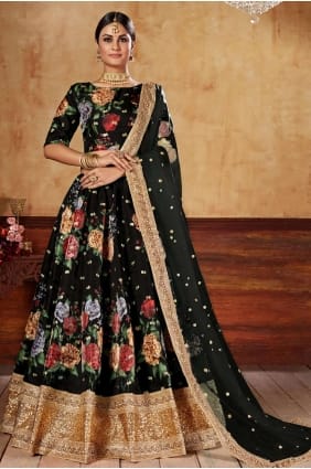 Black Art silk Digital print Lehenga Choli with Dupatta LC6343
