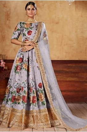 Grey Lehenga Choli with Digital print Art silk LC6345
