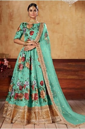 Digital print Art silk Sea green Lehenga Choli with Dupatta LC6346