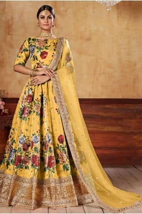 Yellow Digital print Art silk Lehenga Choli LC6347