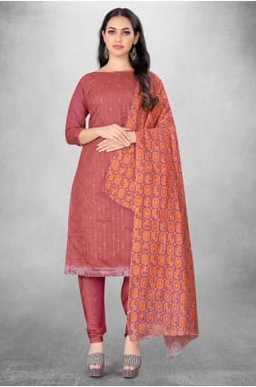 Chanderi Printed Pink Salwar Kameez with Dupatta SK15265