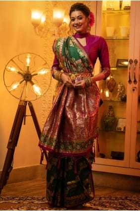 Banarasi Saree in Banarasi silk Green with Weaving SR23834