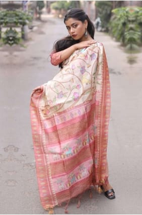 Printed Silk Saree in Pink SR23844