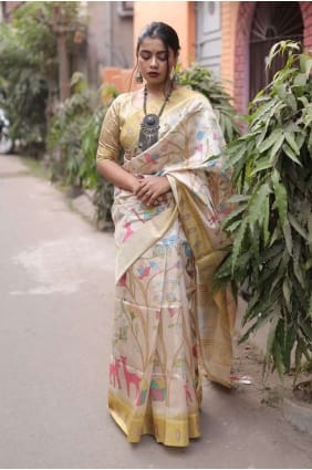 Yellow Silk Saree with Printed SR23845