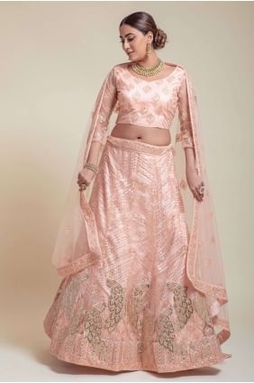 Wedding Lehenga Choli in Net Peach with Embroidered LC6371