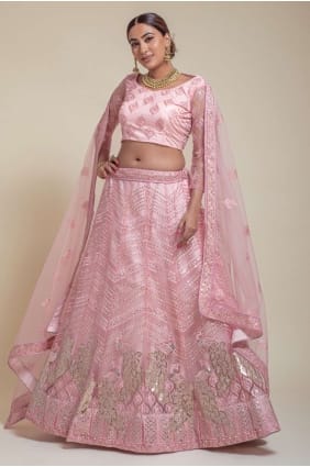 Pink Wedding Lehenga Choli Net in Embroidered LC6372