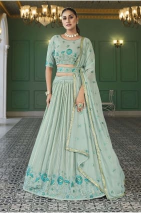 Georgette Lehenga Choli in Pista with Embroidered LC6399