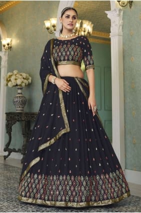 Georgette Embroidered Navy blue Lehenga Choli with Dupatta LC6400