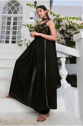 Olive Embroidered Palazzo Suit in Georgette PZ3566