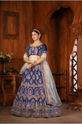 Taffeta Blue Lehenga Choli in Embroidered LC6729