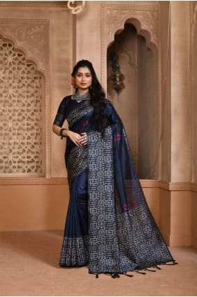 Raw silk Weaving Saree in Blue SR24276