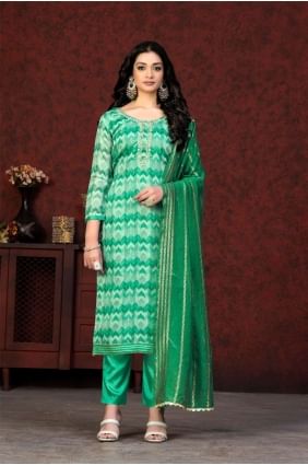 Silk Green Salwar Kameez in Printed SK153137