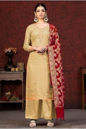 Weaving Salwar Kameez in Beige Banarasi silk SK153141