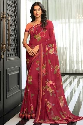 Beet Saree in Georgette with Printed,lace border SR24588